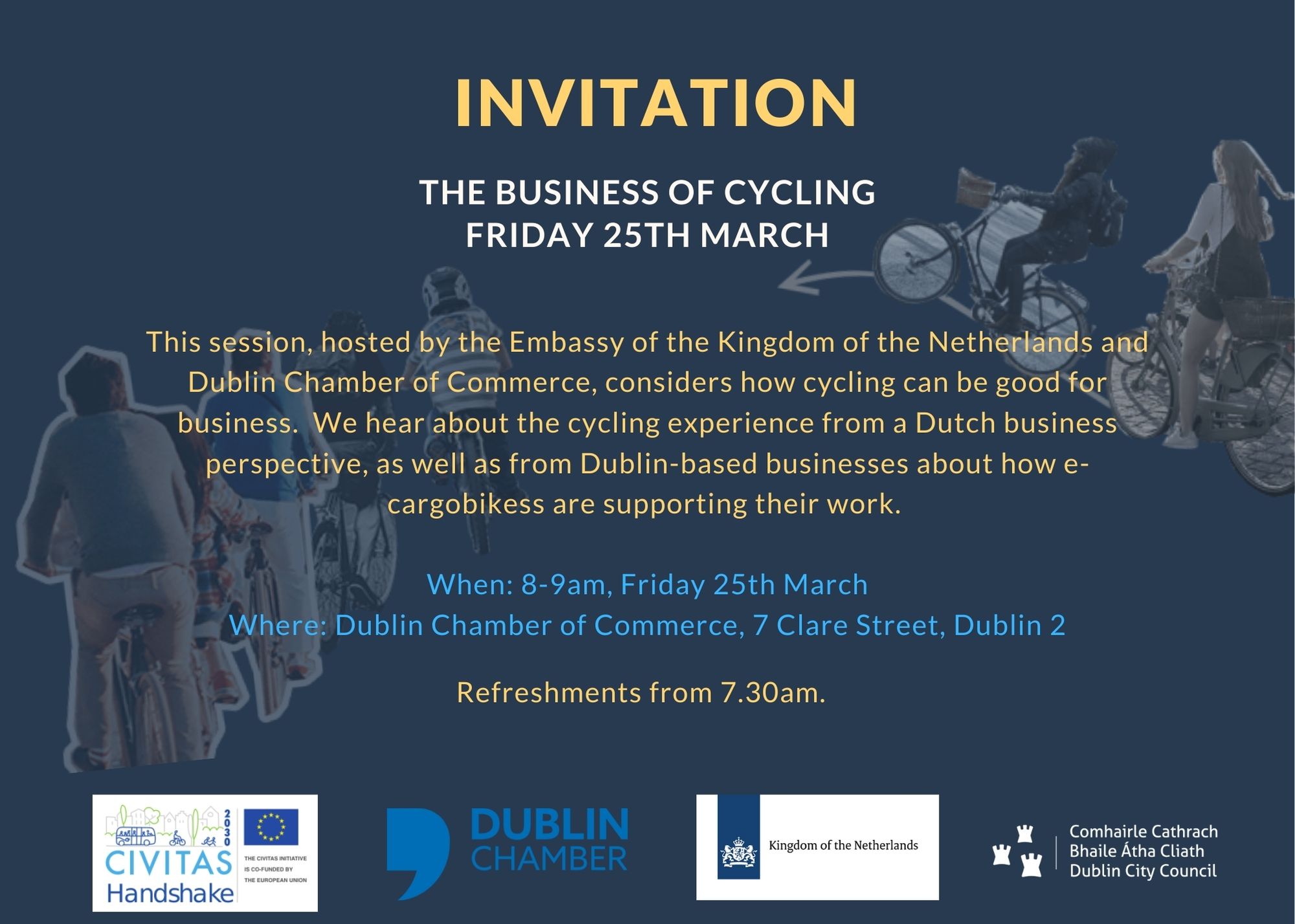 This image shows the invitation for the business of cycling session. An accessible version of this is available at the bottom of this page.