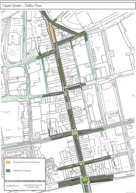 This image shows the traffic flow on Capel Street