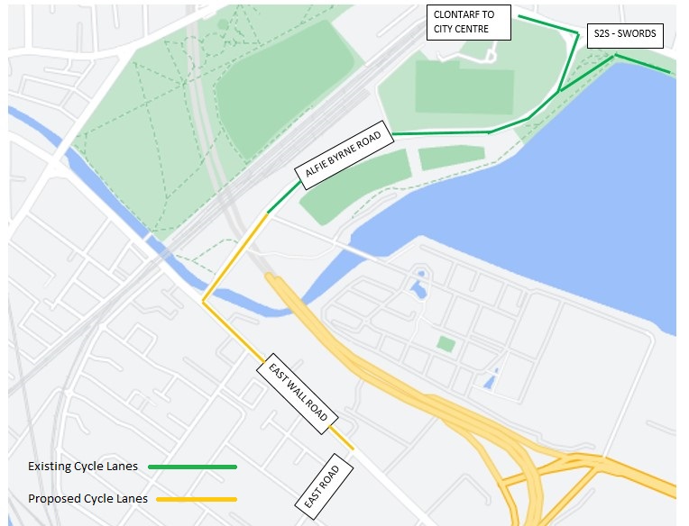 This map shows both the existing and proposed cycle lanes.